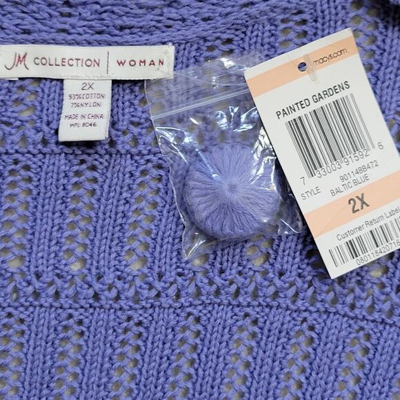 NWT JM Collection Woman 2X Short Sleeve Open Loose Knit Sweater1 Button V-Neck - Picture 8 of 9